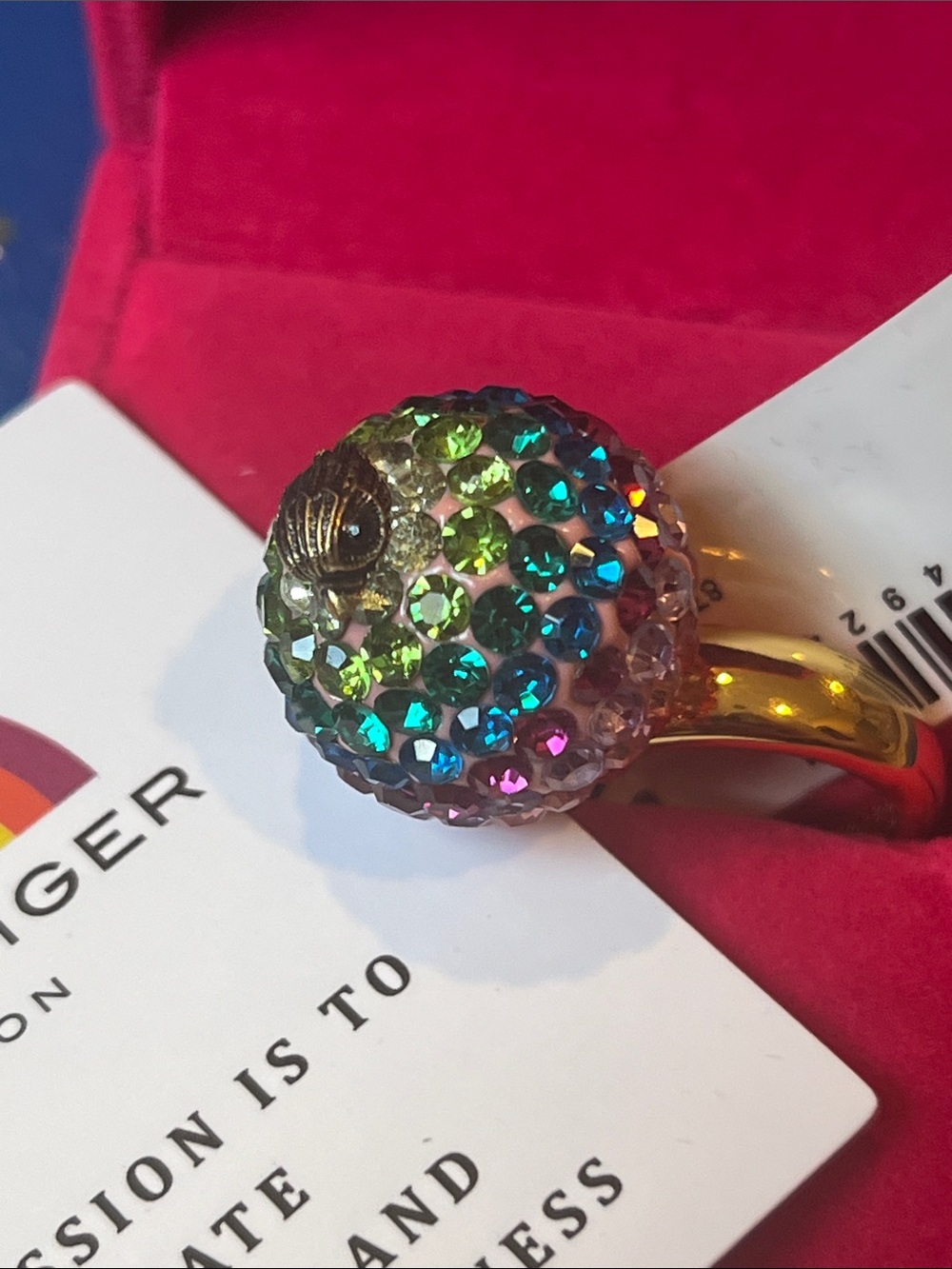 Kurt Geiger Multicolored Crystal Ball with Eagle Ring with Gold Band